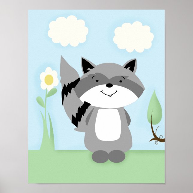 Raccoon Enchanted Forest Nursery Art Print (Front)