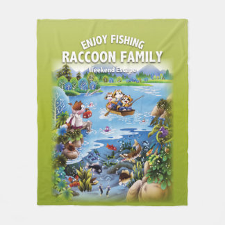 RACCOON FAMILY Enjoy Fishing Fleece Blanket