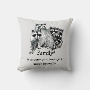 Raccoon Family Friends Love Quote Christmas Cushion