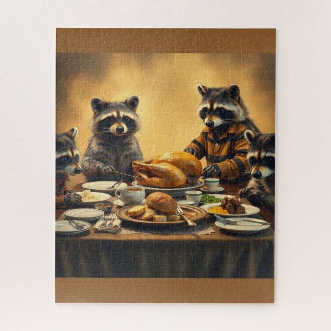 Raccoon Family Thanksgiving Jigsaw Puzzle (Vertical)