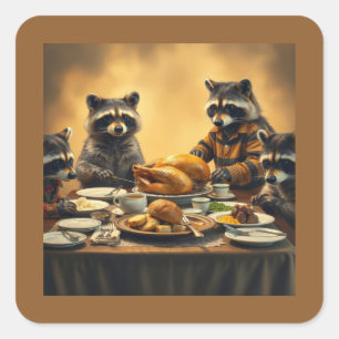 Raccoon Family Thanksgiving Square Sticker