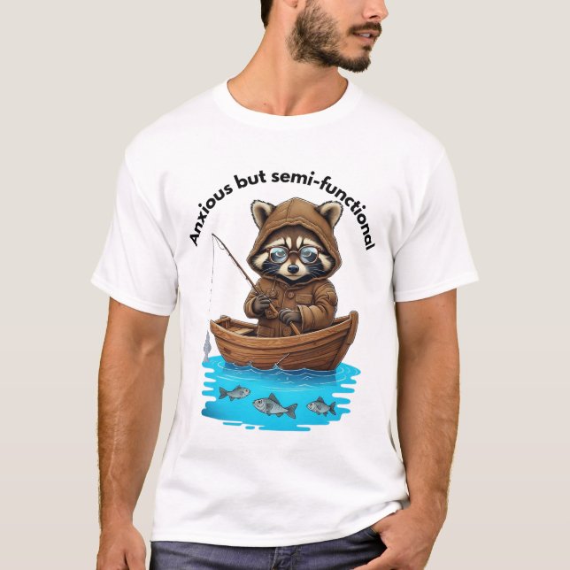 Raccoon fishing anxious but semi functional  T-Shirt (Front)