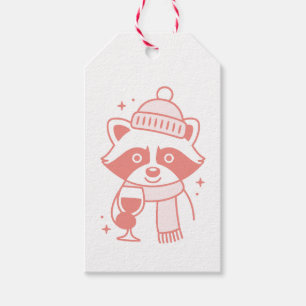 Raccoon funny wine girly pink Christmas aesthetic Gift Tags