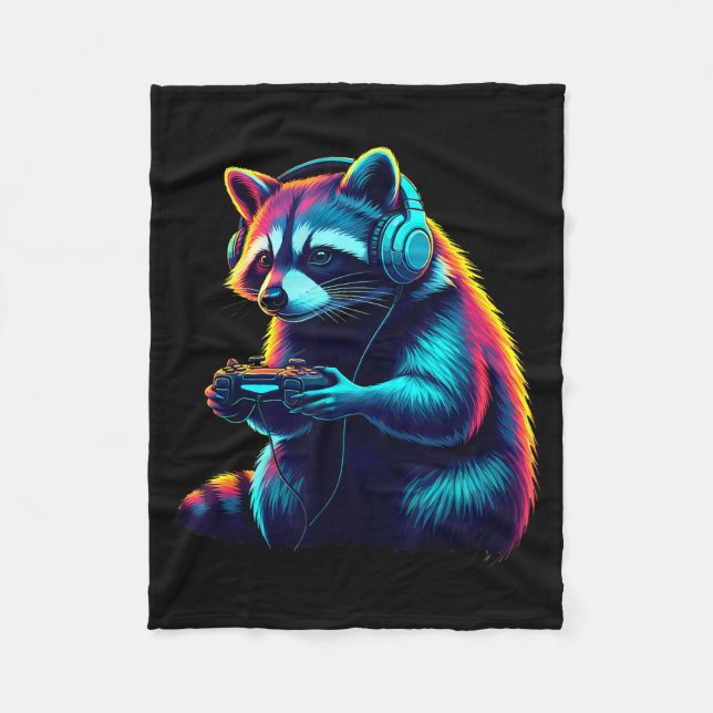 Raccoon Gaming Animal Video Games Funny Raccoon  Fleece Blanket (Front)