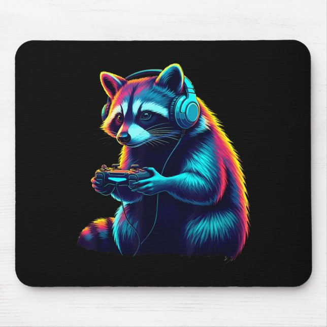 Raccoon Gaming Animal Video Games Funny Raccoon  Mouse Mat (Front)