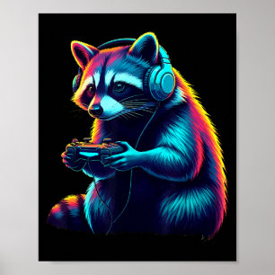Raccoon Gaming Animal Video Games Funny Raccoon Poster