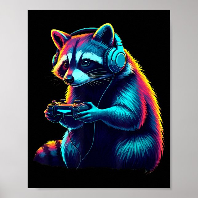 Raccoon Gaming Animal Video Games Funny Raccoon  Poster (Front)
