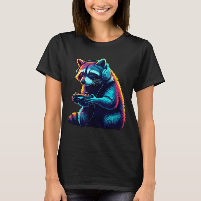 Raccoon Gaming Animal Video Games Funny Raccoon  T-Shirt (Front)