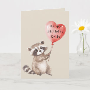 Raccoon Heart Balloon Birthday Card