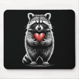 Raccoon Holding Heart Valentine's Day Cute Valenti Mouse Mat