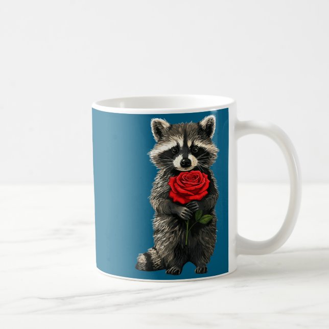 Raccoon Holding Red Rose Cute Raccoon Valentine An Coffee Mug (Right)