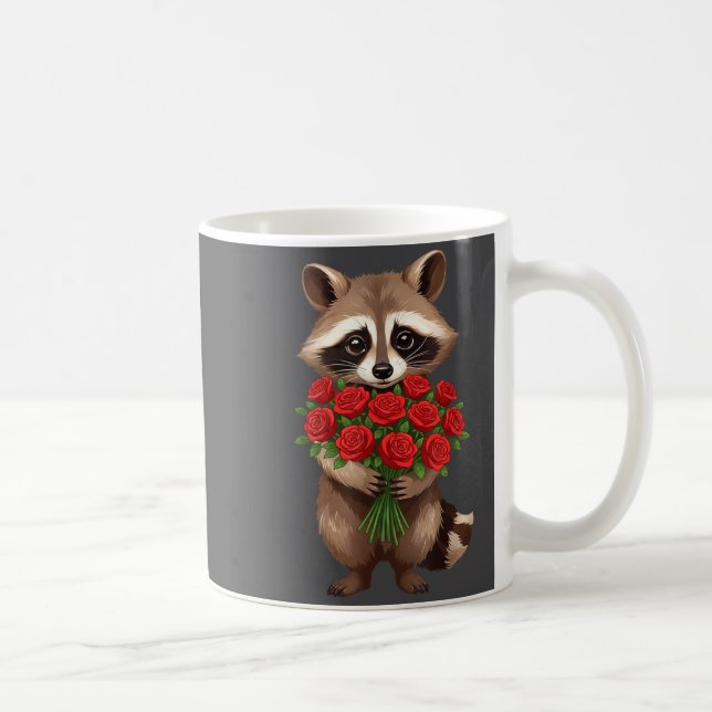 Raccoon Holding Red Rose Cute Raccoon Valentine An Coffee Mug (Right)
