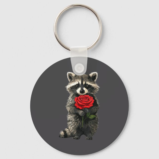 Raccoon Holding Red Rose Cute Raccoon Valentine An Key Ring (Front)