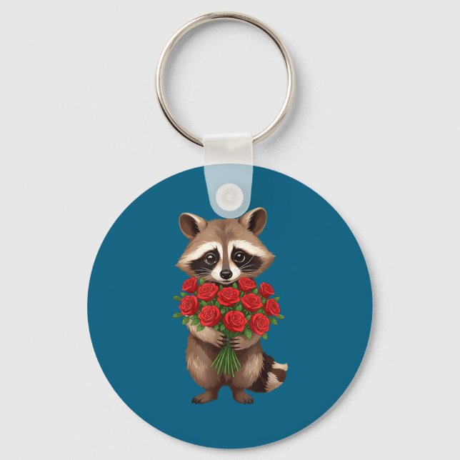 Raccoon Holding Red Rose Cute Raccoon Valentine An Key Ring (Front)