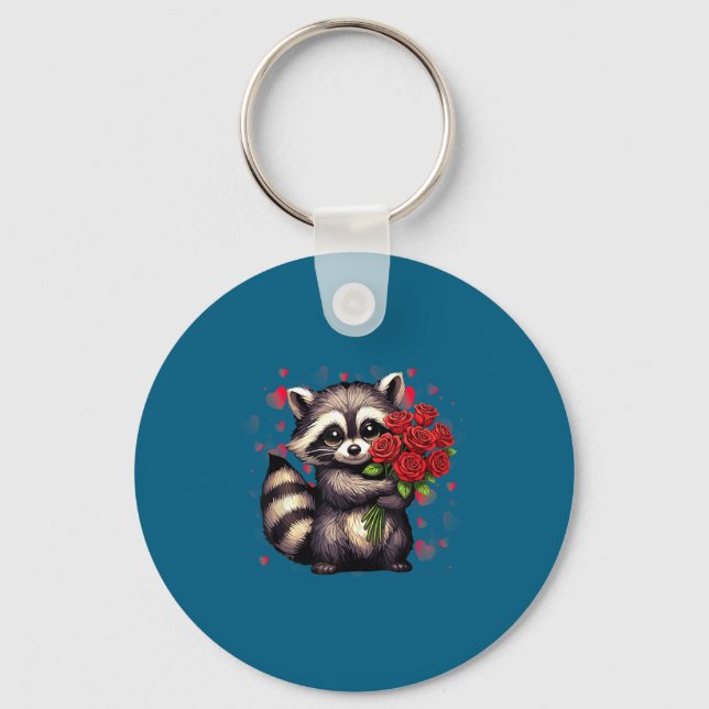 Raccoon Holding Red Rose Cute Raccoon Valentine An Key Ring (Front)