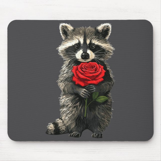 Raccoon Holding Red Rose Cute Raccoon Valentine An Mouse Mat (Front)