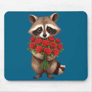 Raccoon Holding Red Rose Cute Raccoon Valentine An Mouse Mat