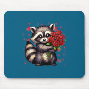 Raccoon Holding Red Rose Cute Raccoon Valentine An Mouse Mat