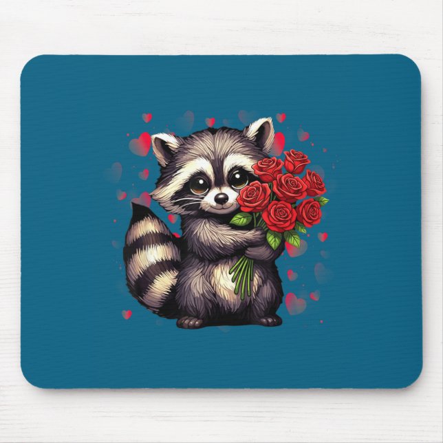 Raccoon Holding Red Rose Cute Raccoon Valentine An Mouse Mat (Front)