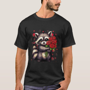 Raccoon Holding Red Rose Cute Raccoon Valentine An T-Shirt