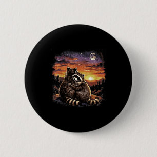 Raccoon hug sunset forest wildlife vintage 90s 6 cm round badge