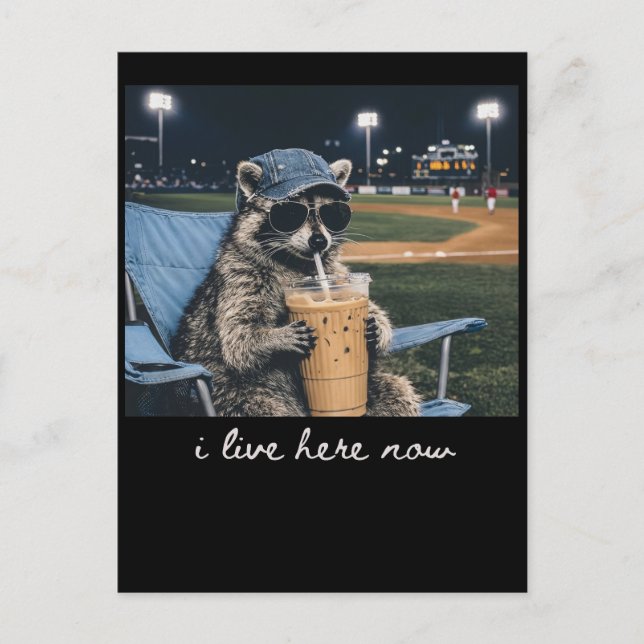 Raccoon I Live Here Now Shirt Raccoon Drinking Ice Holiday Postcard (Front)