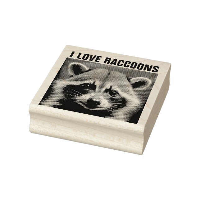 RACCOON 'I LOVE RACCOONS' Wood Rubber Stamp (Stamp)