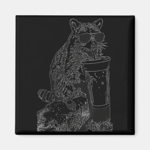 Raccoon ice coffee sunglasses funny animal meme magnet
