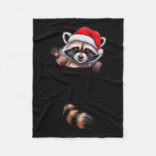 Raccoon In Cket Funny Xmas Santa Hat Graphic  Fleece Blanket