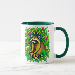 Raccoon in the Middle of Wildflower Garden Mug