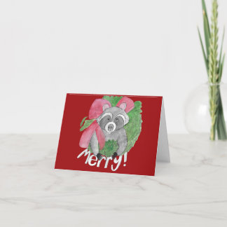 Raccoon in Wreath Holiday Card