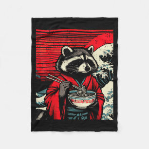 Raccoon Kimono Eating Ramen Japanese Food Art Men  Fleece Blanket