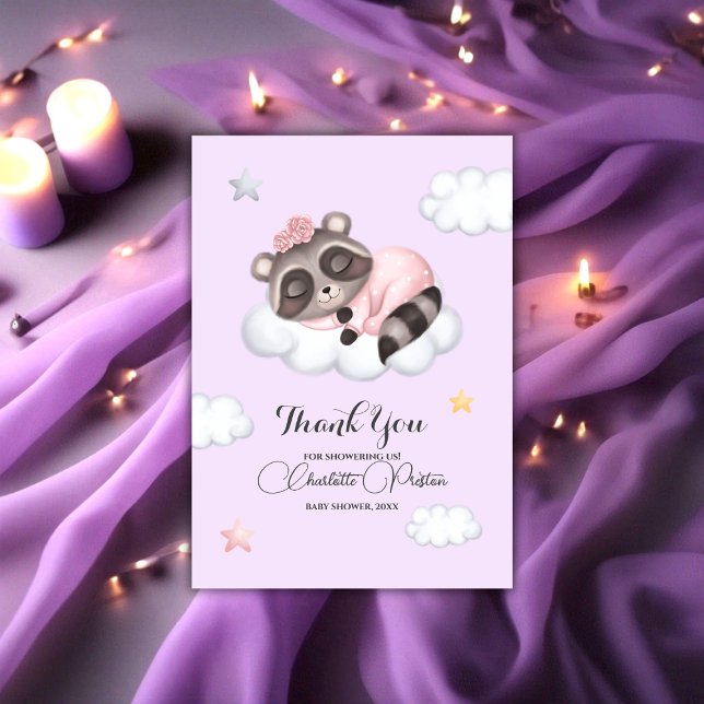 Raccoon Lavender Baby Shower Thank You Card (Gentle Baby Raccoon Animal Girl Baby Shower Thank You Card)