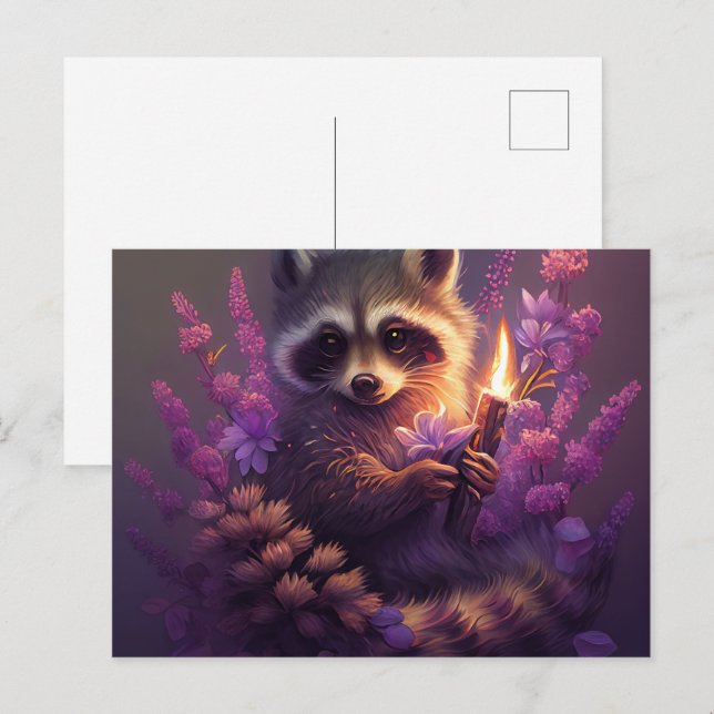 Raccoon Mauve Postcards (Front/Back)