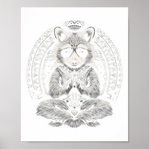 Raccoon Meditating Animal Mandala Buddhist Funny Y Poster