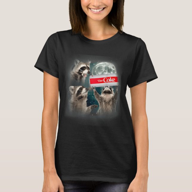 Raccoon Meme 3 Racoons Howling At Moon Funny Weird T-Shirt (Front)