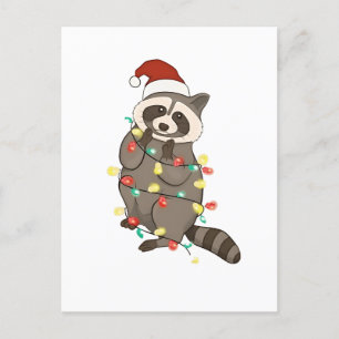 Raccoon Merry Christmas Lights Santa Hat Xmas Snow Invitation Postcard