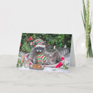 Raccoon Milk and Cookies Holiday Card
