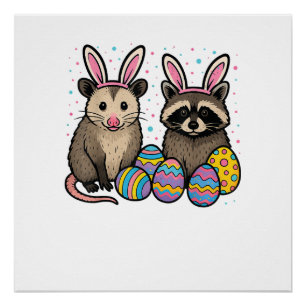 Raccoon Opossum Easter T-Shirt_1 Poster