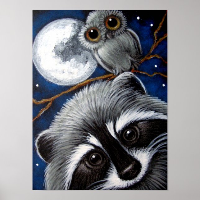 RACCOON & OWL AT NIGHT Poster (Front)