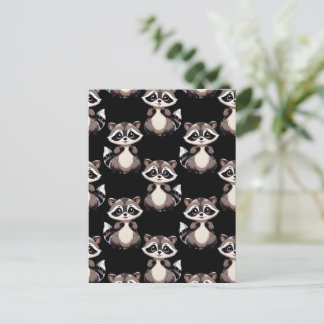 Raccoon Pattern Design Black  Postcard