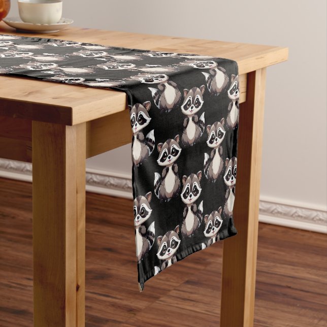 Raccoon Pattern Design Black  Short Table Runner (In Situ)