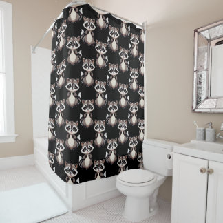 Raccoon Pattern Design Black  Shower Curtain