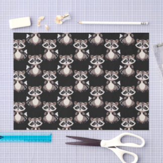 Raccoon Pattern Design Black  Tissue Paper