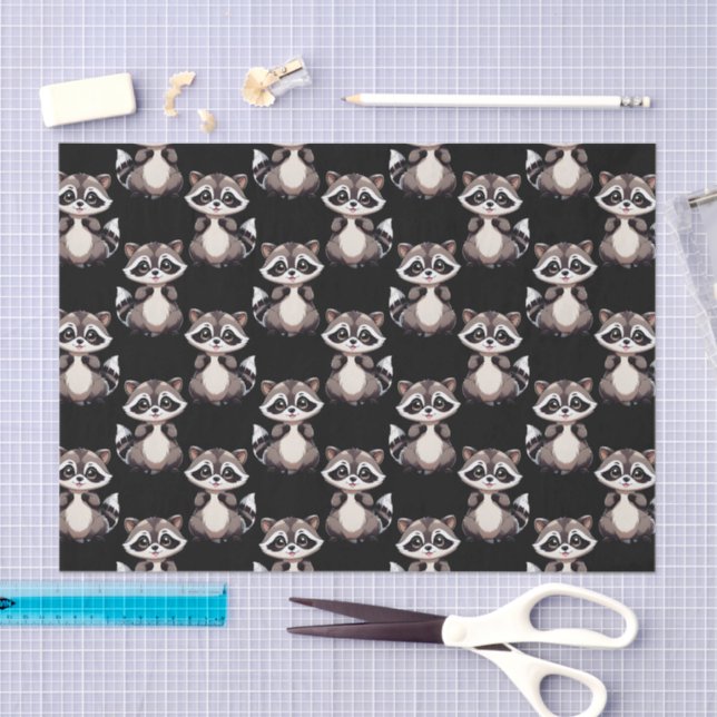 Raccoon Pattern Design Black  Tissue Paper (Craft)