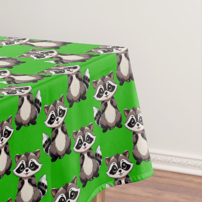 Raccoon Pattern Design Green  Tablecloth (In Situ)