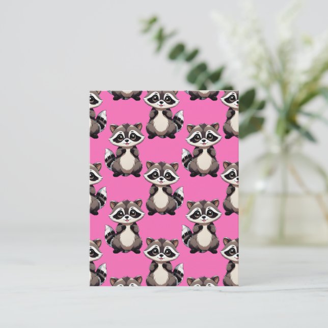 Raccoon Pattern Design Pink  Postcard (Standing Front)