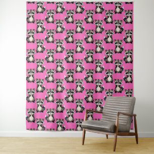 Raccoon Pattern Design Pink  Tapestry