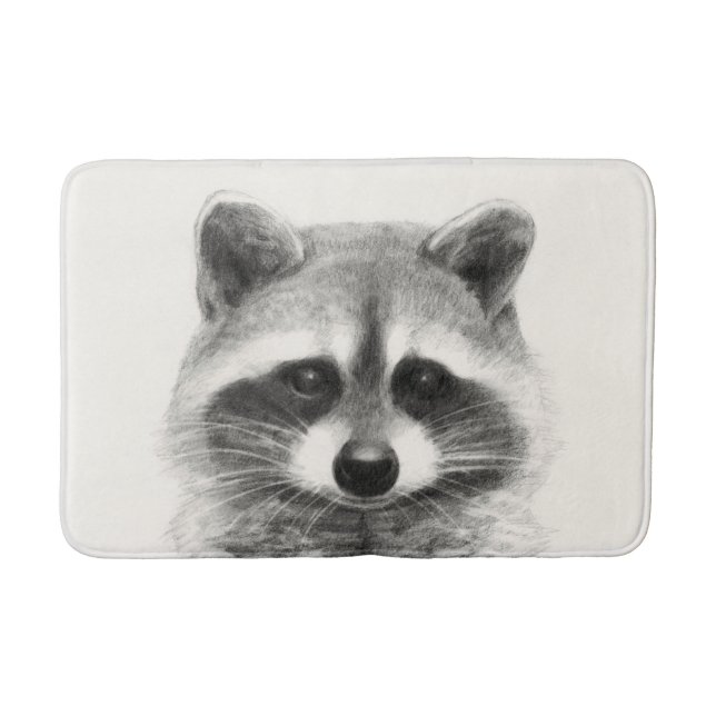 Raccoon Pencil Drawing Bath Mat (Front)