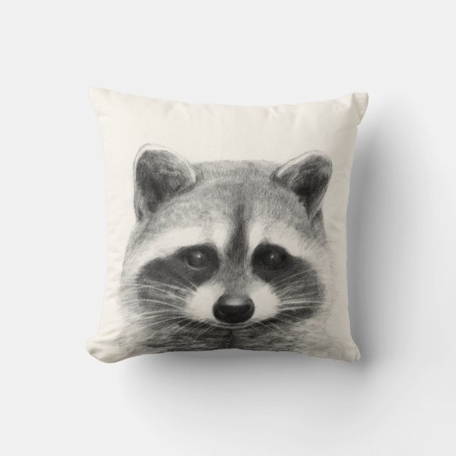 Raccoon Pencil Drawing Cushion (Front)